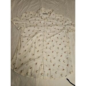 Sovereign Code Shirt Mens Large White Hawaiian Surfing Catching Waves Button Up